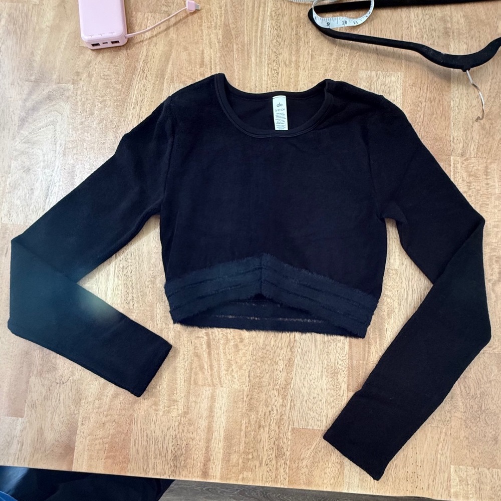 Alo Yoga Seamless Luxe Terry Cuddle Coverup Black Crop Top Small